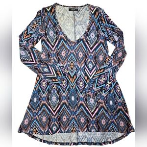 NWOT Michael Lauren Multicolor Geometric V-Neck Mini Dress